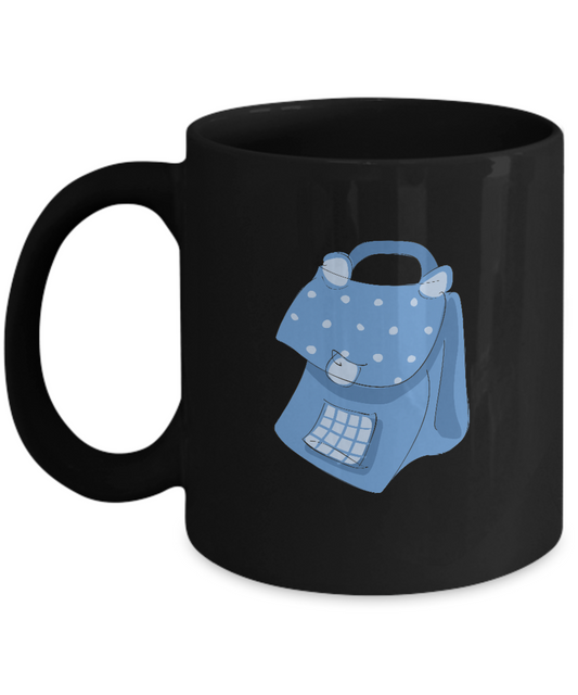 School Bags Blue Black Mugs - Funny coffee mugs - Porcelain Black coffee mugs 11 oz