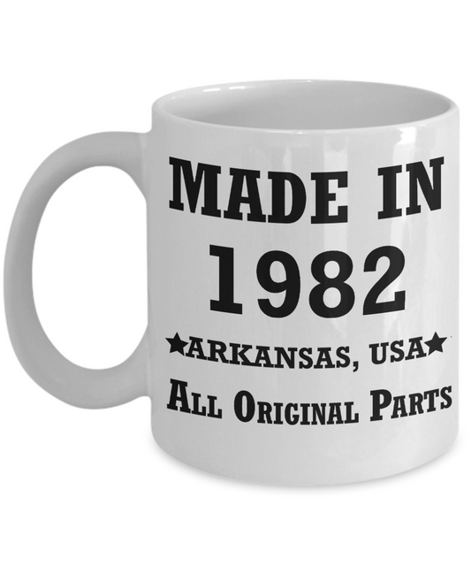 37th birthday gifts for women - Made in 1982 All Original Parts Arkansas - Best 37th Birthday Gifts for family Ceramic Cup White, Funny Mugs Gift Ideas 11 Oz