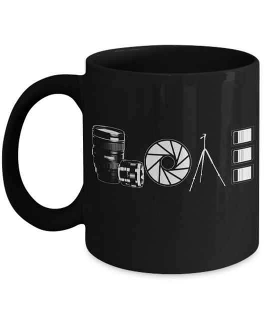 Camera Lovers Mugs , Love camera - Black Coffee Mug Porcelain Tea Cup 11 oz - Great Gift