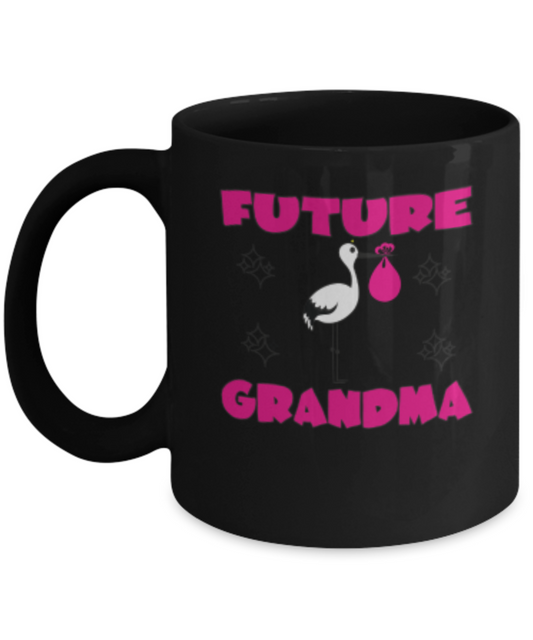 Future Grandma Mug - Black Porcelain Coffee Cup,Premium 11 oz Black coffee cup