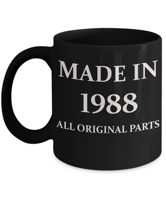 1988 birthday gifts for men cd & women, 30th Birthday Gifts - Made in 1988 All Original Parts - Black Porcelain Coffee Cup,Premium 11 oz Funny Mugs Black coffee cup Gifts Ideas
