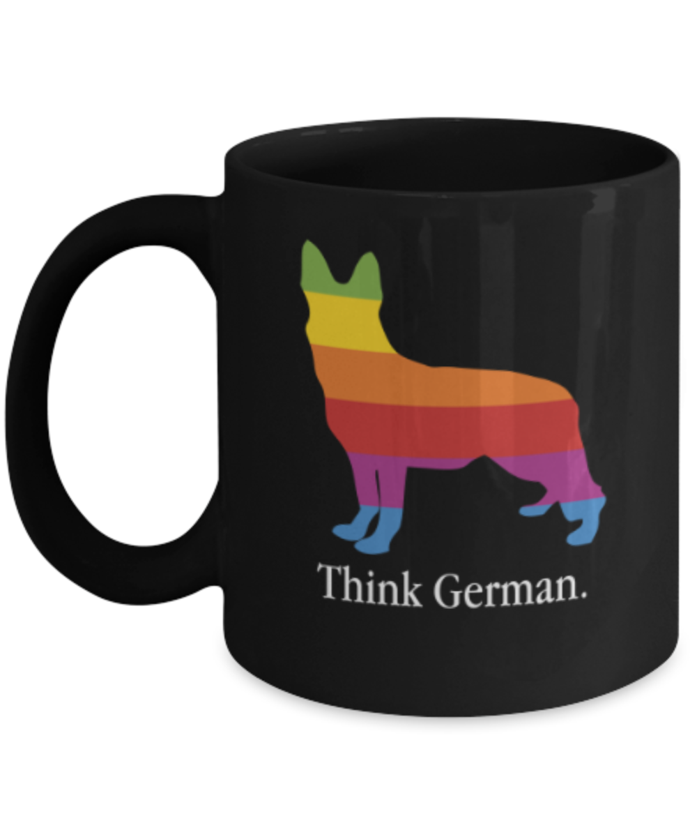 Gift gor dog lovers , Think German Shepherd - Black Coffee Mug Porcelain Tea Cup 11 oz - Great Gift