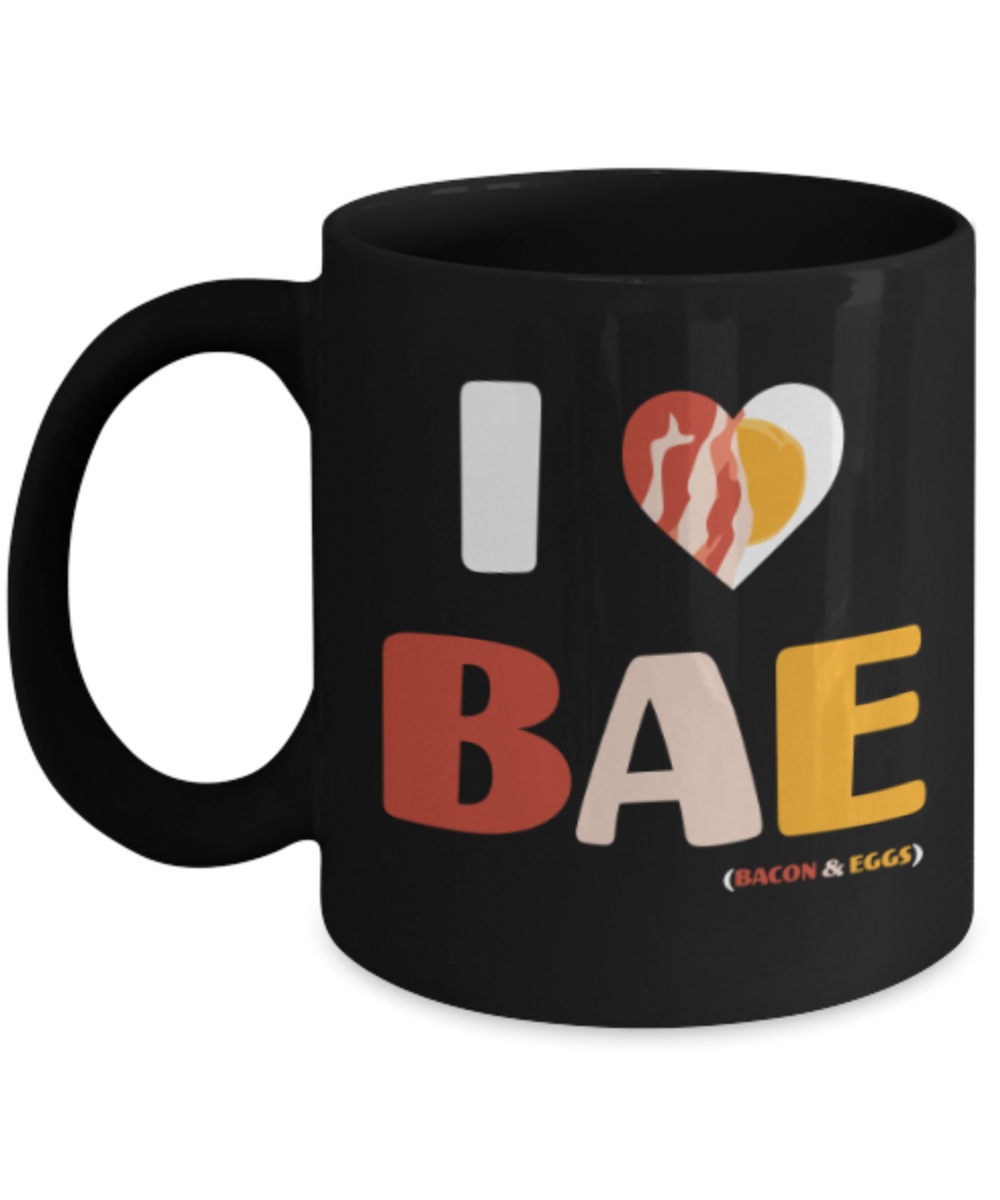 Beer Food Lovers mugs , I Love Bacon and Eggs - Black Coffee Mug Porcelain Tea Cup 11 oz - Great Gift