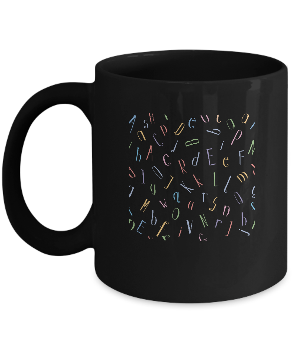 Seamless Pattern Letters Black Mugs - Funny Christmas Black coffee mugs 11 oz