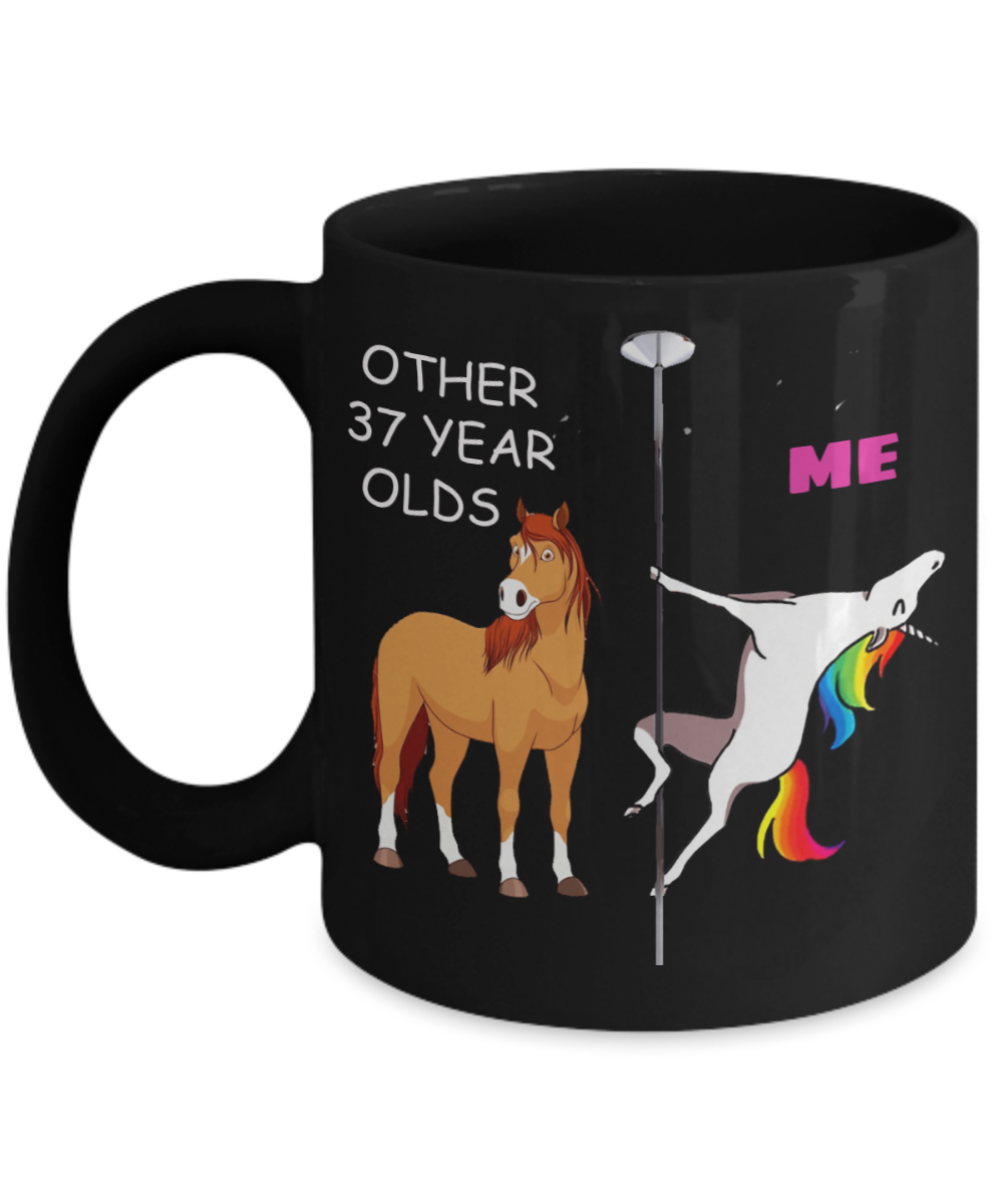 37th Birthday Gift for Women - Other 37 Year Olds Me Unicorn Coffee Mug - Black Porcelain Coffee 11 oz for Grandma, Mom, Sister, Best Friend, Women, Her - Born In 1983