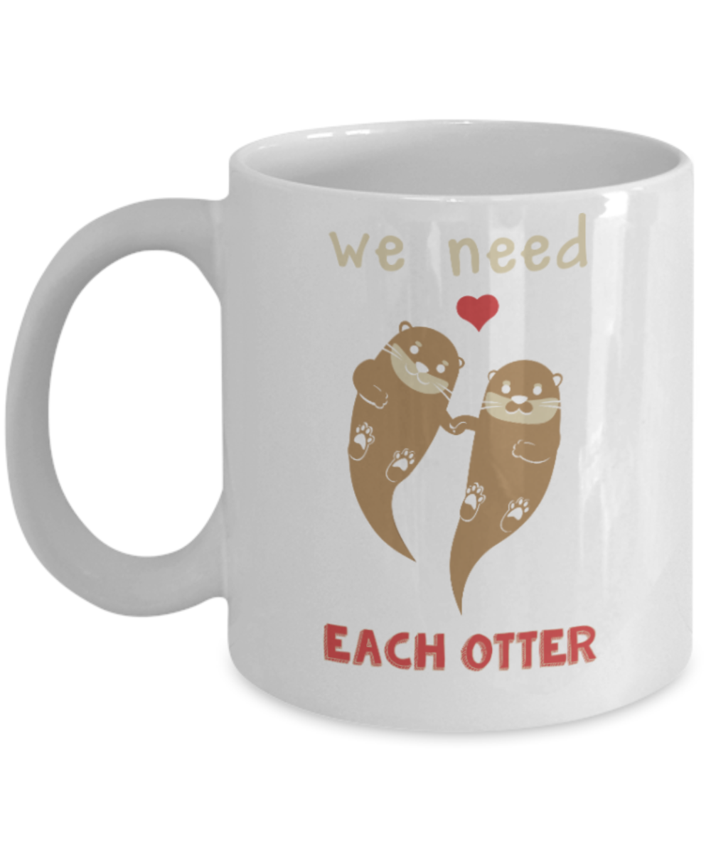 Fish Lovers Mugs , We need each other - White Coffee Mug Porcelain Tea Cup 11 oz - Great Gift