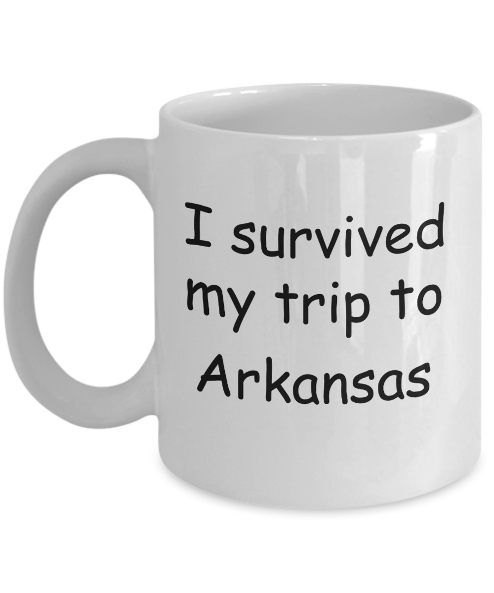 Patriotic coffee mugs , I survived my trip to Arkansas - White Coffee Mug Tea Cup 11 oz Gift