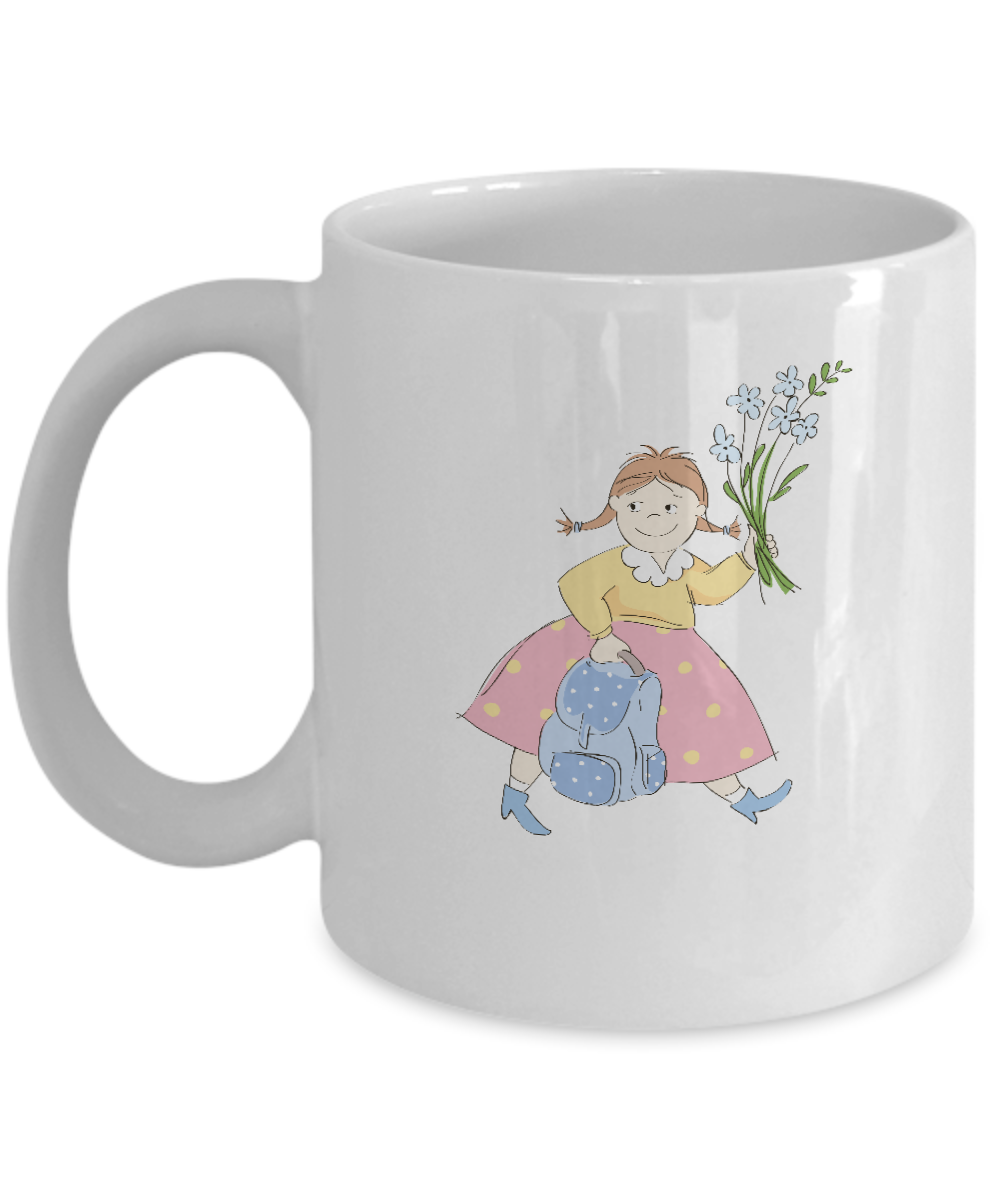 Girl with Flowers coffee mugs - Funny Christmas Kids White coffee mugs 11 oz