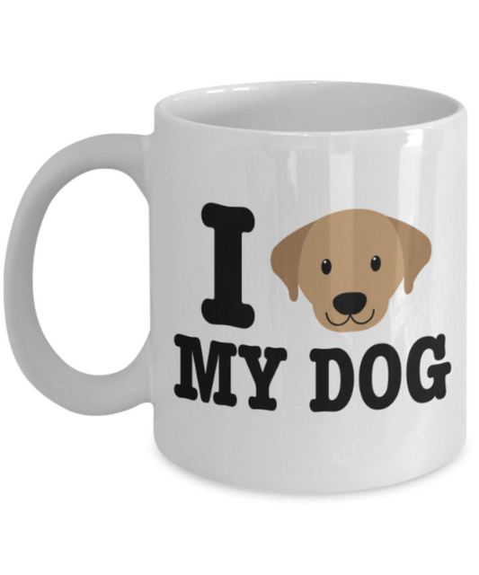 Gift gor dog lovers , I love my Dog - White Coffee Mug Porcelain Tea Cup 11 oz - Great Gift