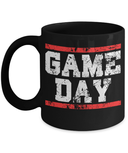 Game lovers mugs, Game Day - Funny Black Porcelain Coffee 11 oz