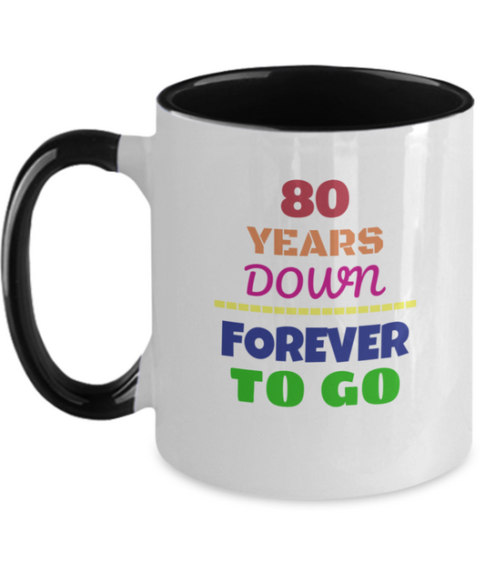 80TH ANNIVERSARY Wedding Celebration Coffee Mug - 80 Years Down Forever to Go Wedding Anniversary - Funny Mugs Gift Ideas Two Tone 11 Oz