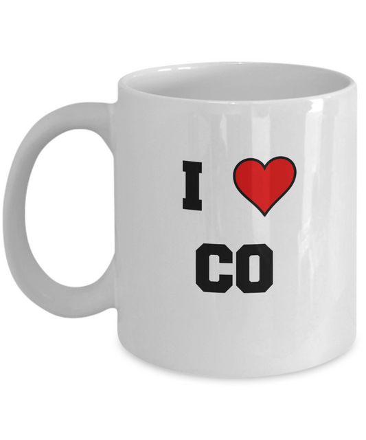 Colorado Mug, I Love Colorado CO Abbreviation USA States Ceramic Coffee Mug Tea Cup Gifts Mugs 11 oz Funny Mugs