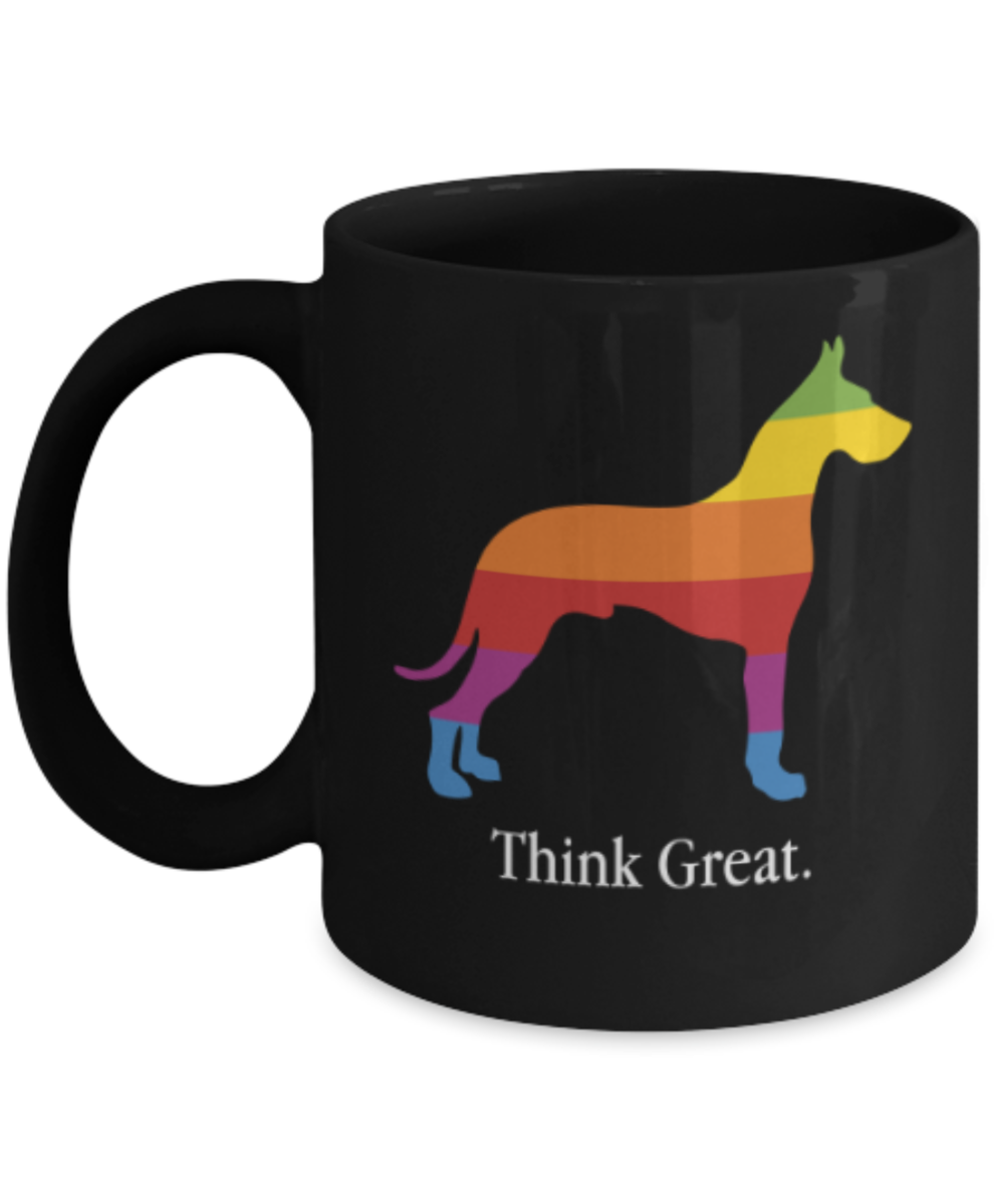 Gift gor dog lovers , Think Great Dane - Black Coffee Mug Porcelain Tea Cup 11 oz - Great Gift