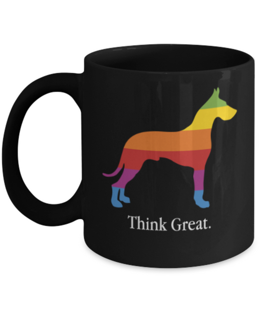 Gift gor dog lovers , Think Great Dane - Black Coffee Mug Porcelain Tea Cup 11 oz - Great Gift