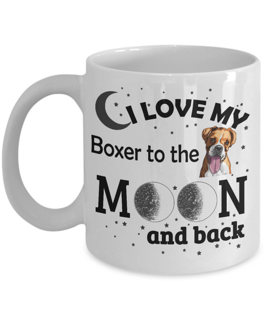 Personalized Dog Lover Gift Coffee mug,I Love My Boxer To The Moon And Back-White Porcelain Coffee Mug 11 oz