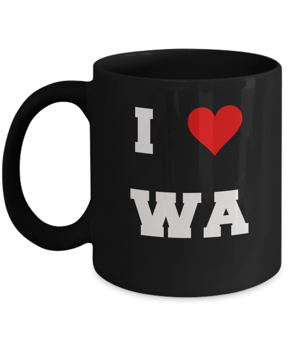 Washington Mug, I Love Washington WA Abbreviation USA States Ceramic Black Coffee Mug Tea Cup Gifts Mugs 11 oz Funny Mugs