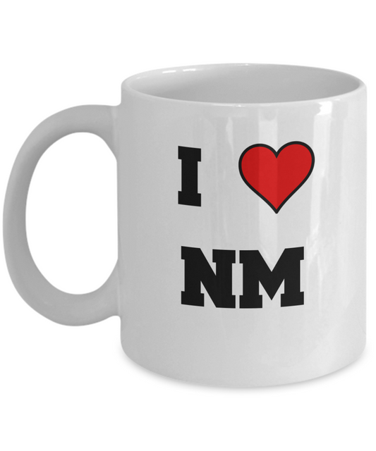 New Mexico Mug, I Love New Mexico NM Abbreviation USA States Ceramic Coffee Mug Tea Cup Gifts Mugs 11 oz Funny Mugs