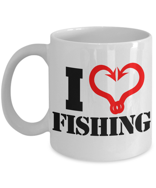 Fishing Love Personalized Gift Coffee Mug, I Love Fishing-White Porcelain Coffee Mug 11 oz