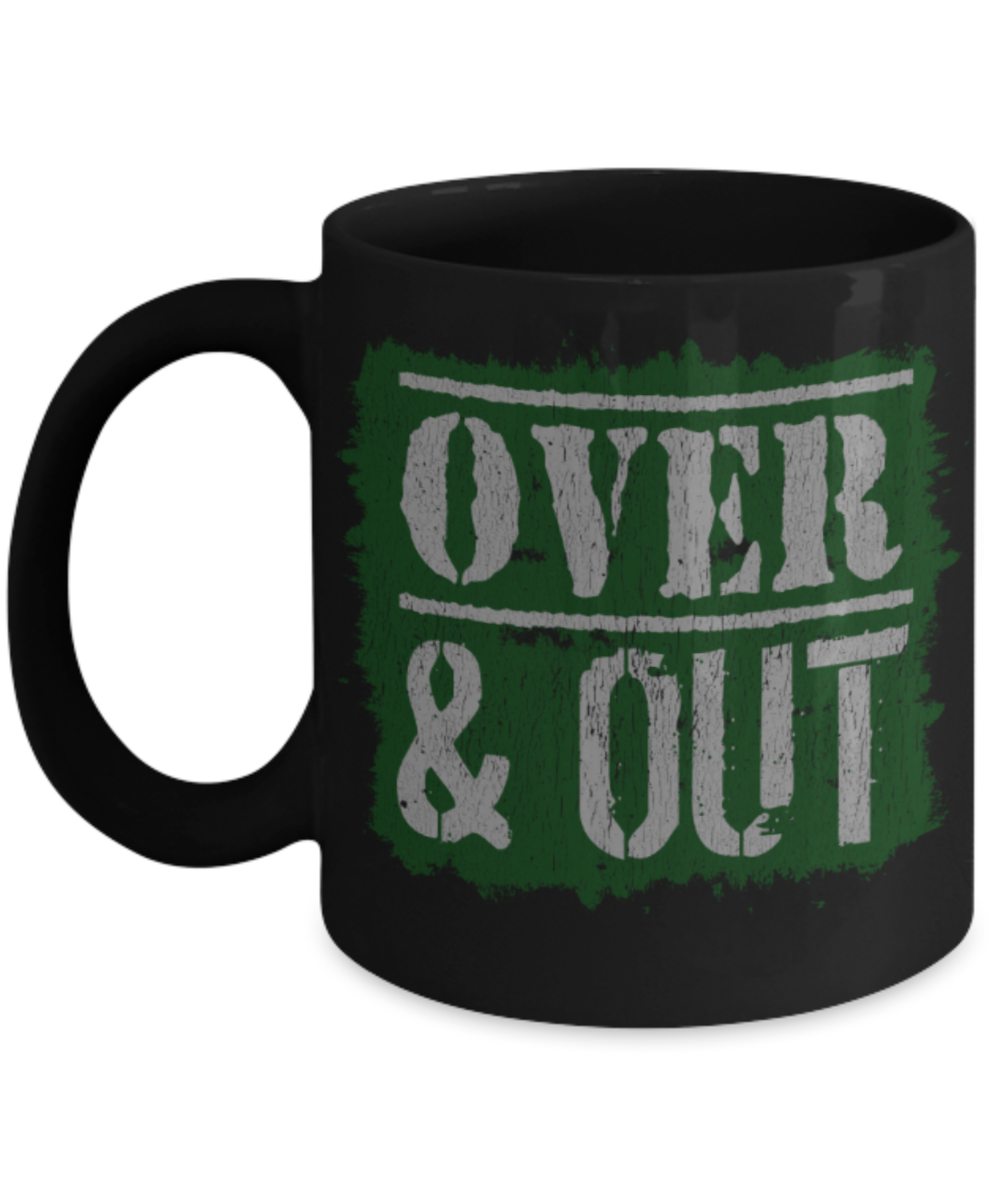 Cricket lovers Mugs, Over and Oute - Funny Black Porcelain Coffee 11 oz