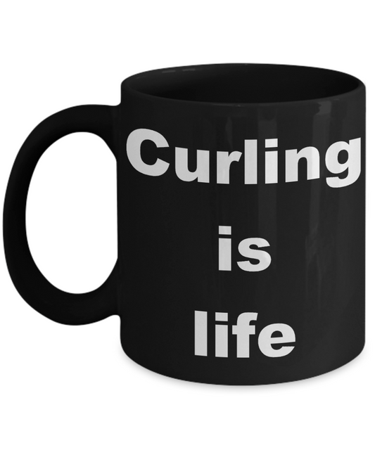 Curling Stone Coffee mug, Curling is life-Black Coffee Mug 11 oz