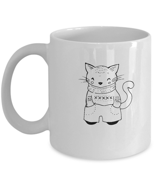 Christmas Doodles Sweater Cat coffee Mugs - Funny Christmas White coffee mugs 11 oz