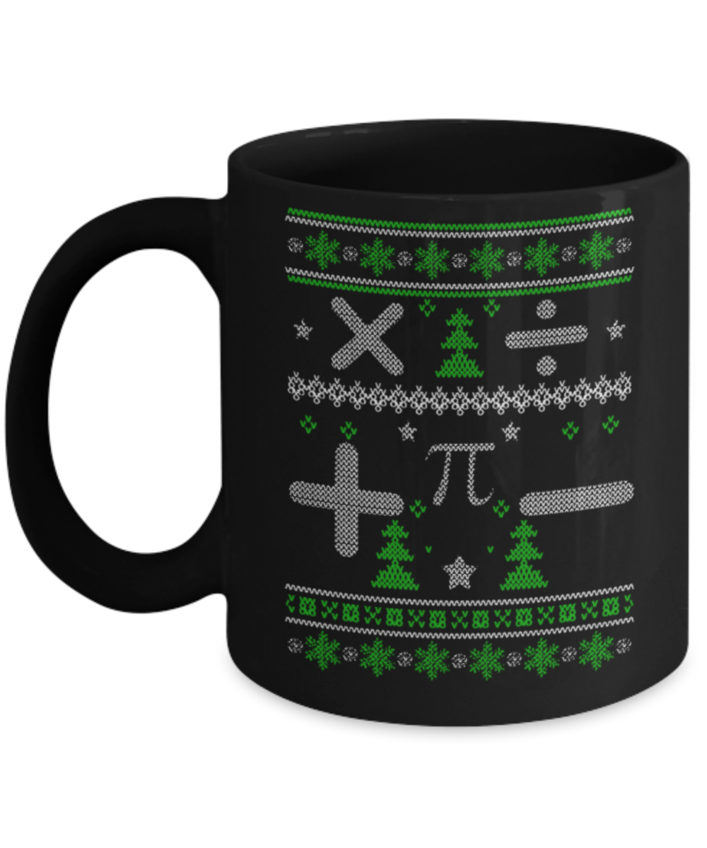 Math Lovers mugs, Christmas Mathematics - Black Coffee Mug Porcelain Tea Cup 11 oz - Great Gift