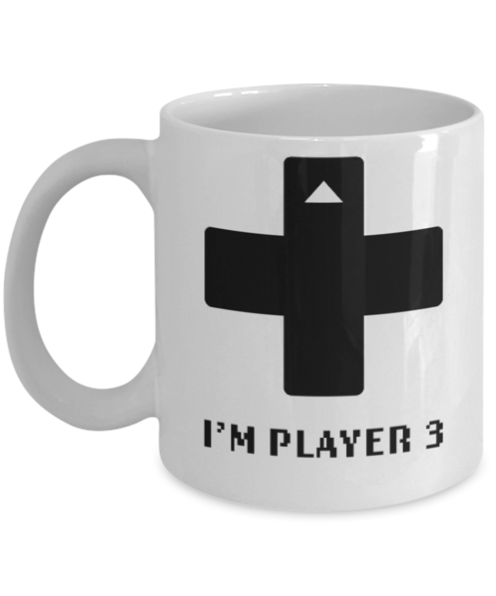 Games Lovers mugs, Player 3 - White Coffee Mug Porcelain Tea Cup 11 oz - Great Gift