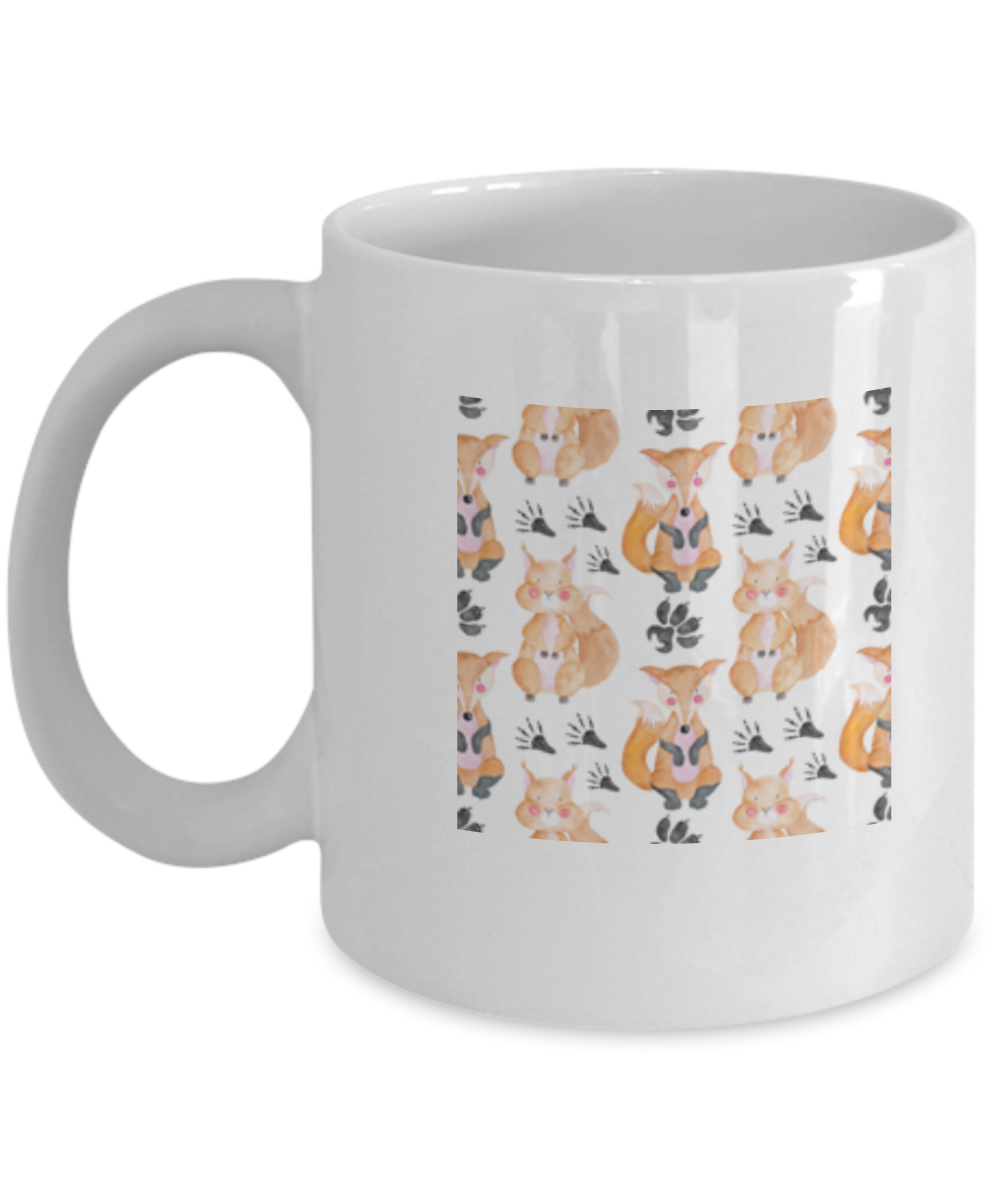 Fox Pattern Funny White Mugs - Funny Coffee Mugs - White coffee mugs 11 oz