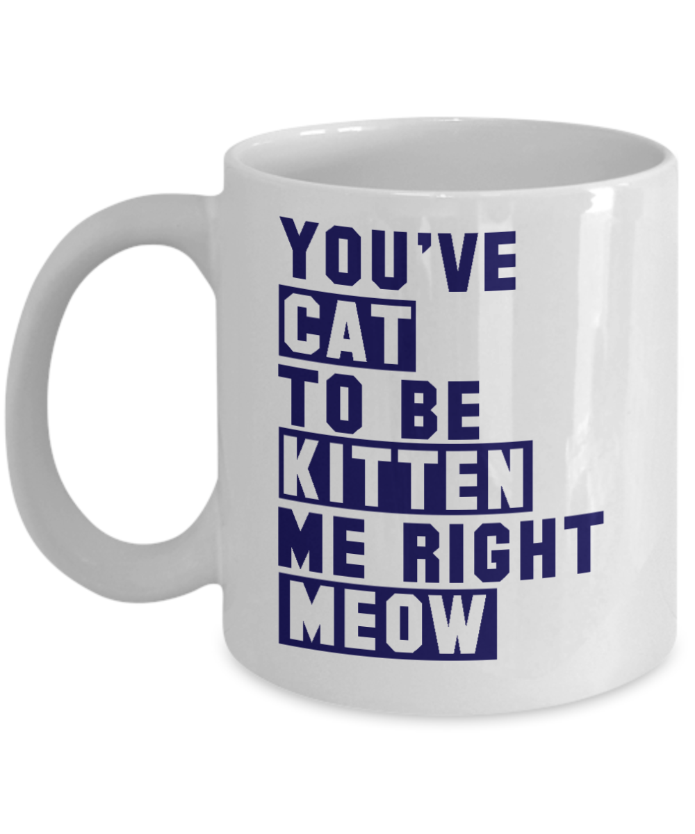 Cat Mom Coffee Mug,You've Cat To Be Kitten Me Right Meow- White Porcelain Coffee Mug 11 oz For Cat Lover