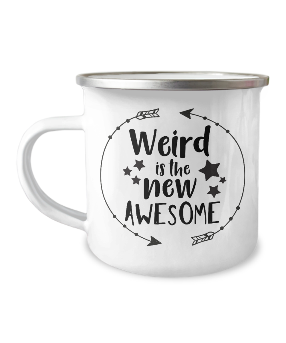 Nightmare before Christmas mug - Weird is The New Awesome -12 Oz Stainless Steel Enamel Finish White Camper Coffee Mug