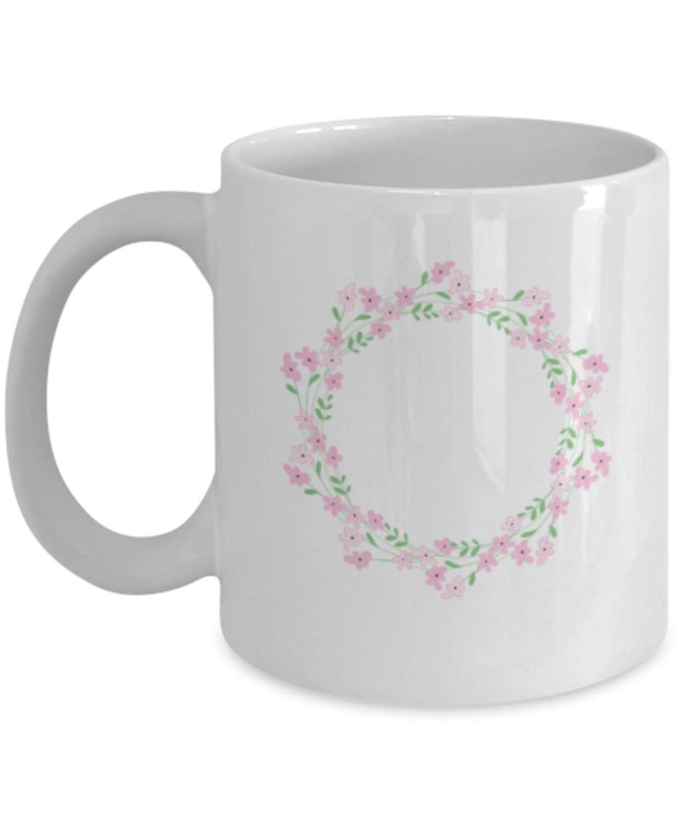 Wreath Pink Smooth Coffee Mugs - Funny Coffee White coffee mugs 11 oz