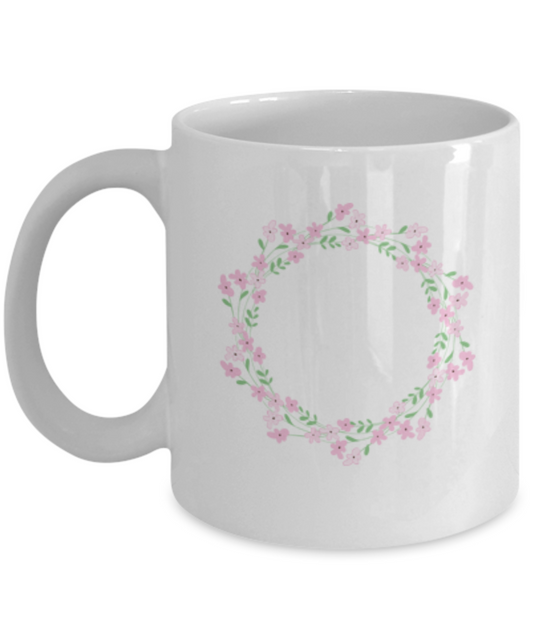 Wreath Pink Smooth Coffee Mugs - Funny Coffee White coffee mugs 11 oz