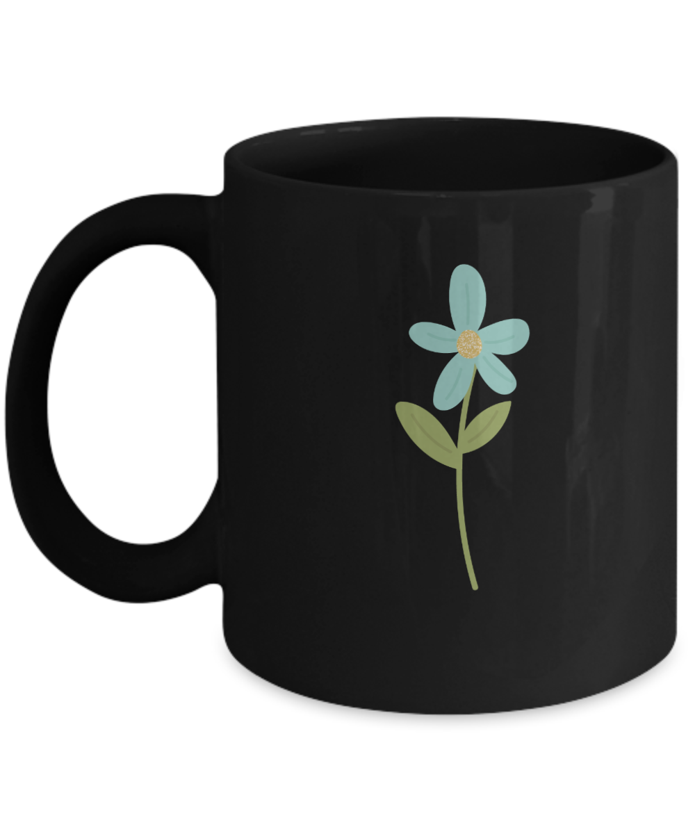 Floral Leaf and Flower Black Mugs - Funny Christmas Gifts - Black coffee mugs 11 oz