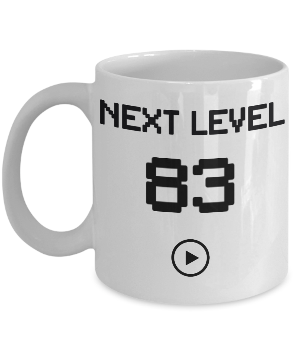 83rd Birthday Coffee Mug, Next Level 83, Gamer Coffee Mug, Birthday Mug- White Porcelain Coffee Mug 11 Oz Birthday Coffee Mug
