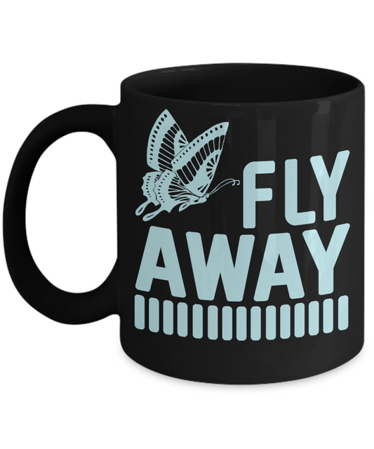 Butterfly Coffee Mug, Fly Away -Black Porcelain Coffee Mug 11 Oz