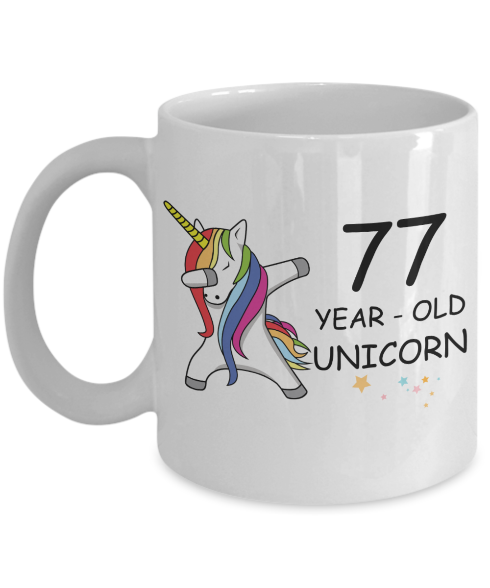 77th Birthday Gift for Women - 77 Year Old Unicorn Dabbing Mug - Funny White Porcelain Coffee 11 oz for Grandma, Mom, Sister, Best Friend, Women, Her - Legends are Born In 1943