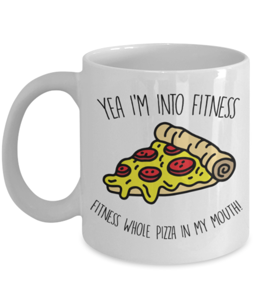 Beer Food Lovers mugs , Fitness whole Pizza - White Coffee Mug Porcelain Tea Cup 11 oz - Great Gift