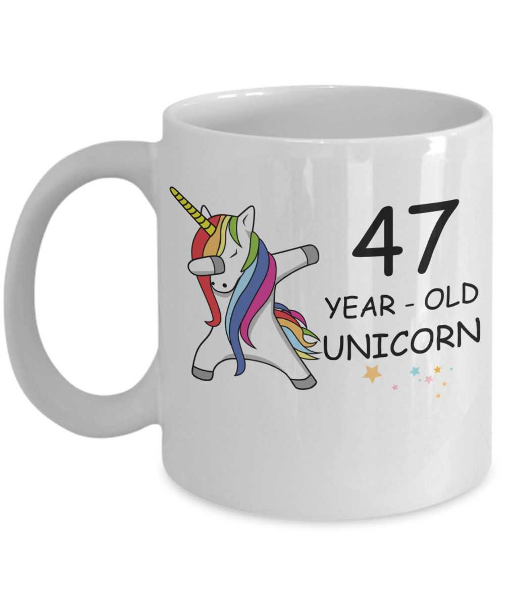 47th Birthday Gift for Women - 47 Year Old Unicorn Dabbing Mug - Funny White Porcelain Coffee 11 oz for Grandma, Mom, Sister, Best Friend, Women, Her - Legends are Born In 1973
