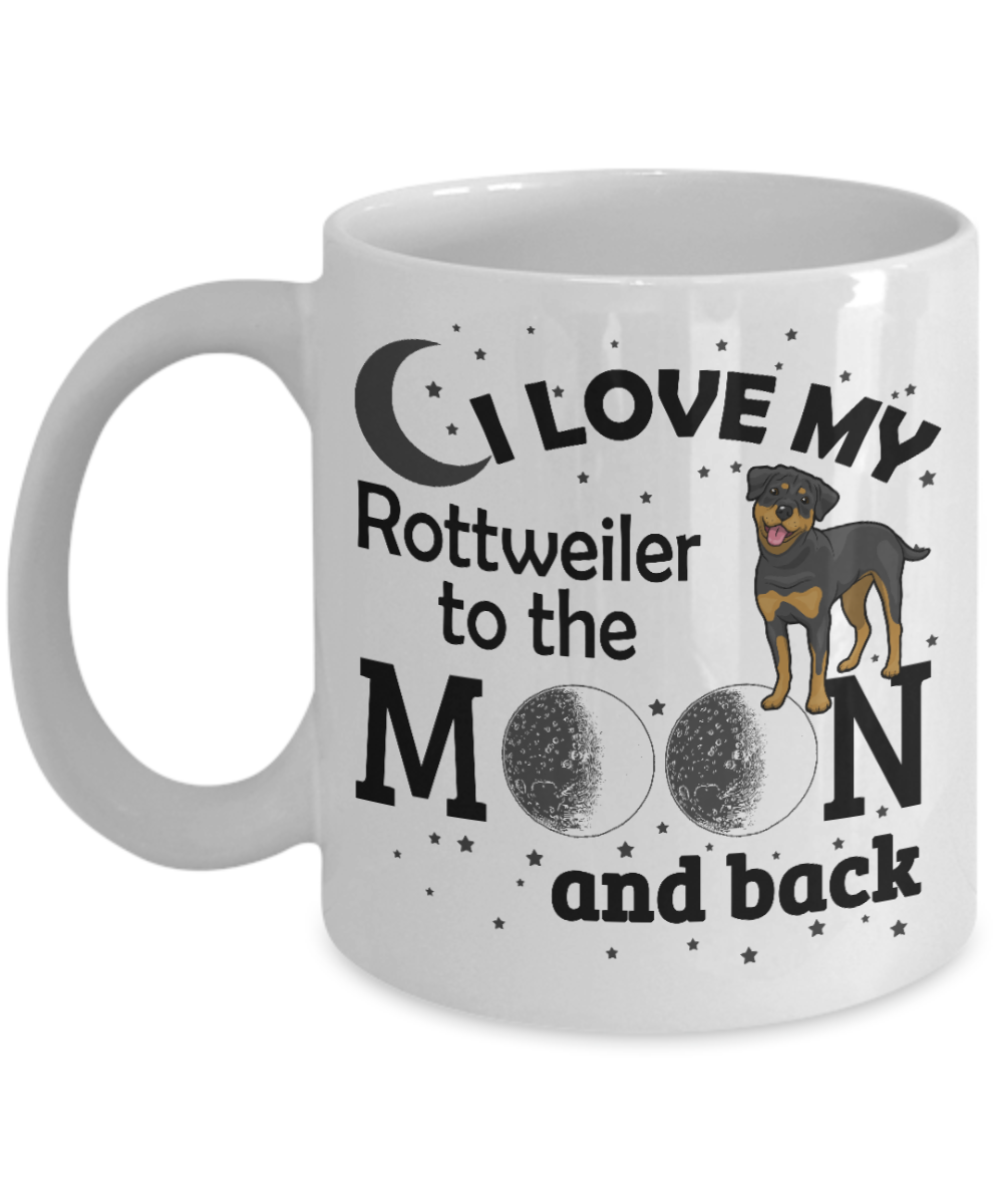 Best Dog Dad Custom Coffee Mug,I Love My Rottweiler To The Moon And Back-White Porcelain Coffee Mug 11 oz