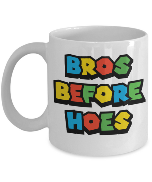 Games Bros Before Hoes White Coffee Mug - Porcelain Tea Cup - 11 oz - Great Gift