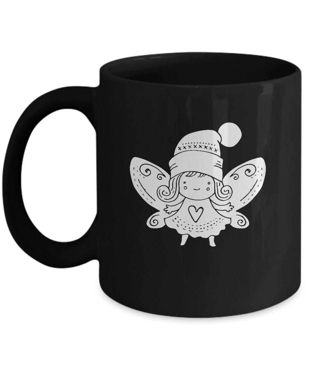 Christmas Doodles Angel Wings Black coffee Mugs - Funny Christmas Black coffee mugs 11 oz