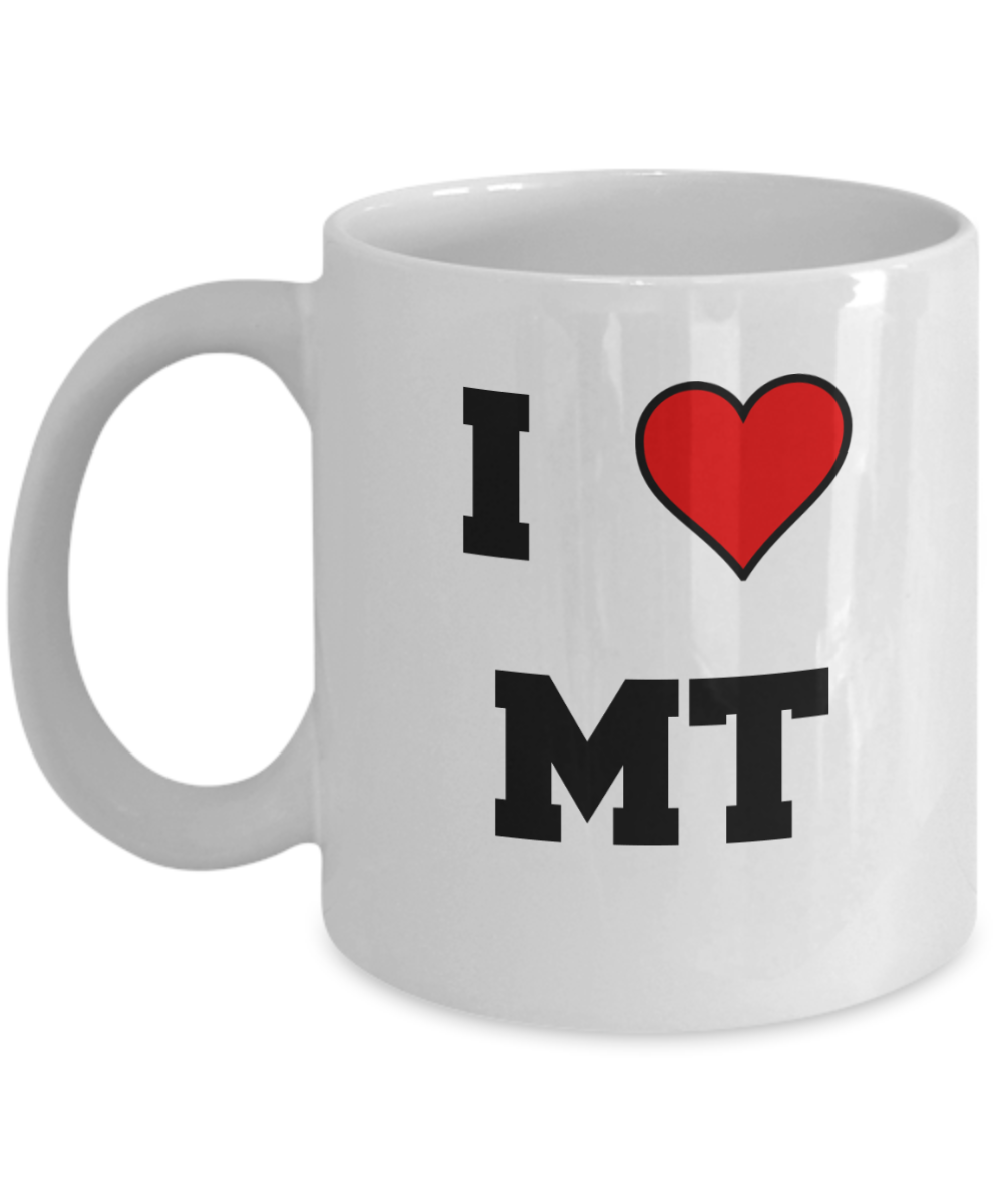 Montana Mug, I Love Montana MT Abbreviation USA States Ceramic Coffee Mug Tea Cup Gifts Mugs 11 oz   Funny Mugs