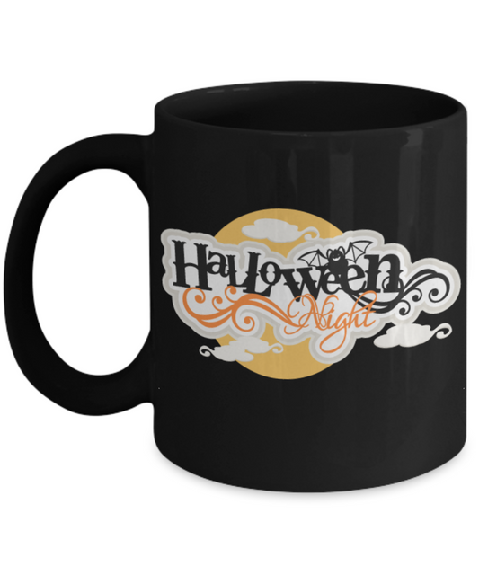 Halloween Night Mug - Black Porcelain Coffee Cup,Premium 11 oz Black coffee cup