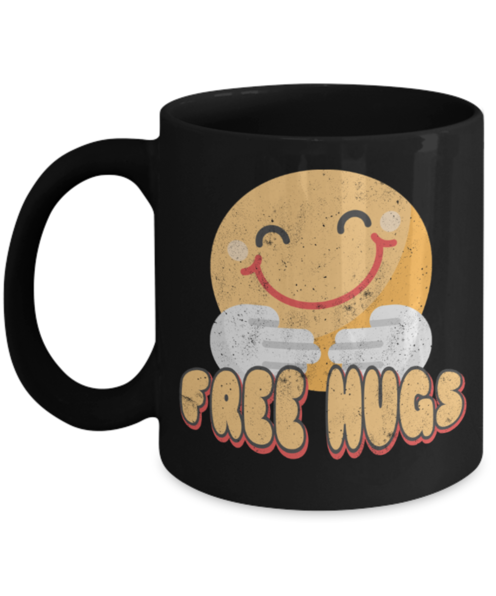 Hugs Lovers Mugs, Free hugs - Funny Black Porcelain Coffee 11 oz