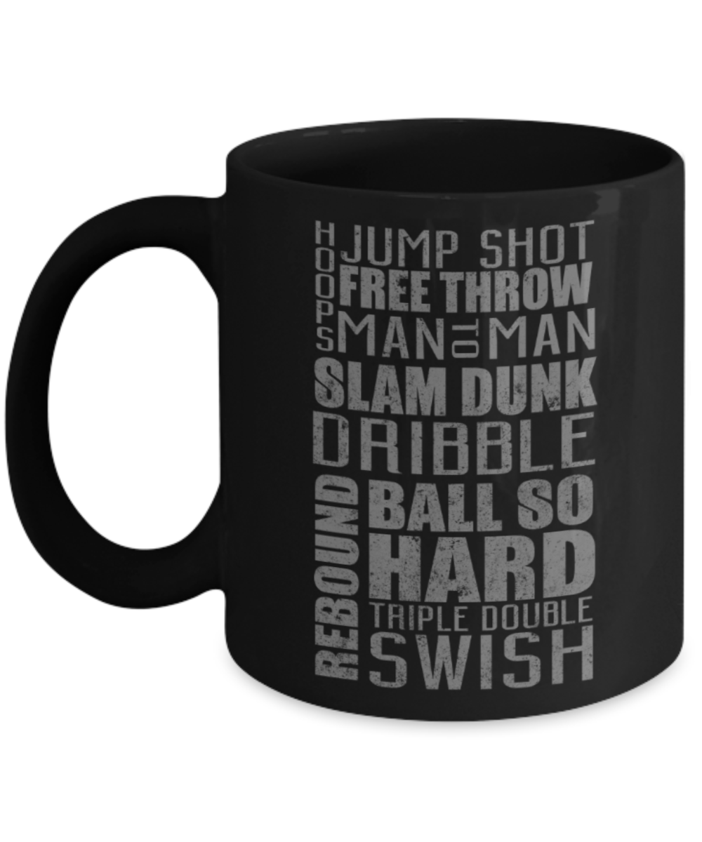 Hoops Jump shot Free throw man to man - Funny Black Porcelain Coffee 11 oz