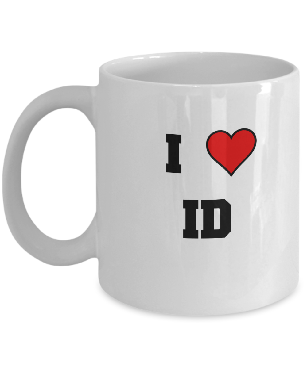 Idaho Mug, I Love Idaho ID Abbreviation USA States Ceramic Coffee Mug Tea Cup Gifts Mugs 11 oz Funny Mugs