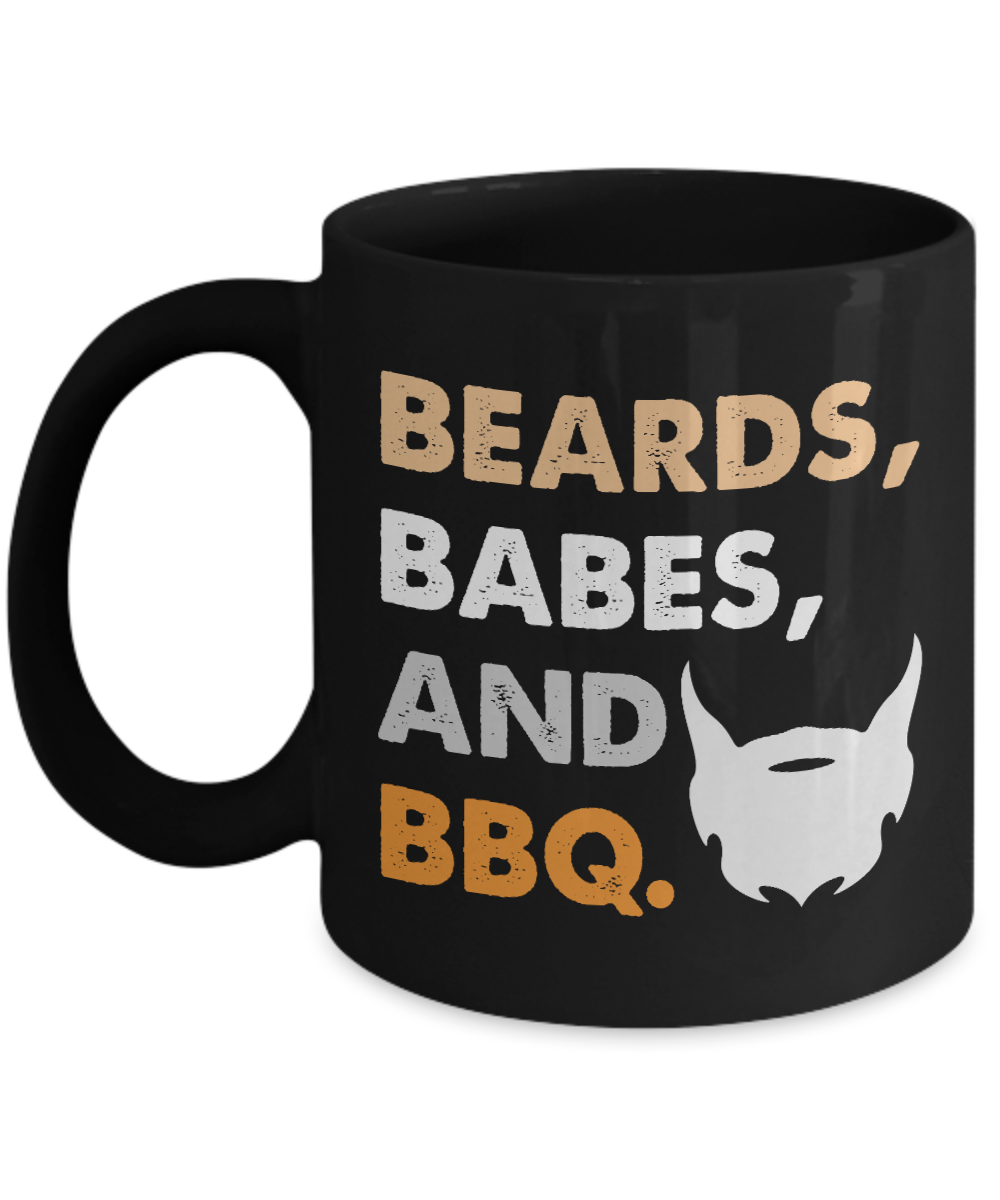 Beard Man Coffee Mug,Beards,Babes, And BBQ-Black Porcelain Coffee Mug 11 oz for Husband, Dad, Boyfriend