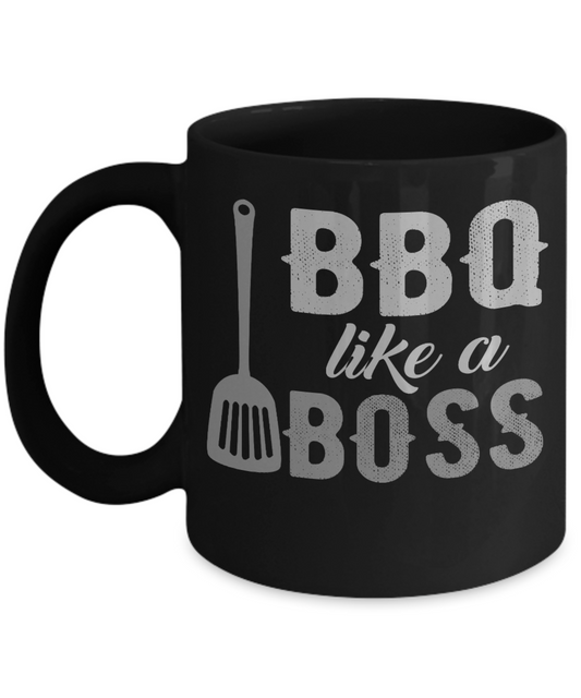 Grill Master Coffee Mug, BBQ Like a Boss-Black Porcelain Coffee Mug 11 oz for Bbq,Grilling, barbecue, grill, lover,master,dad,mom