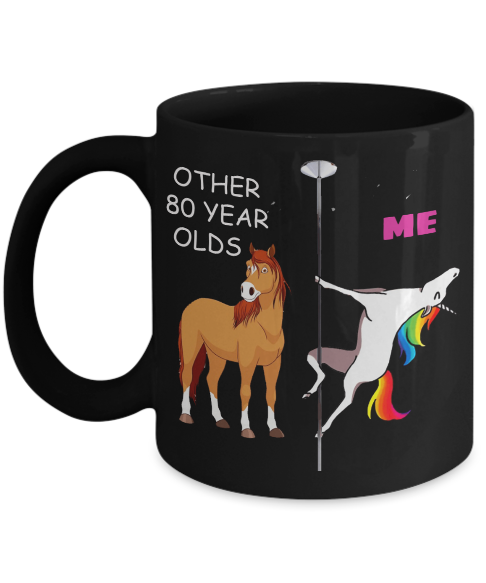 80th Birthday Gift for Women - Other 80 Year Olds Me Unicorn Coffee Mug - Black Porcelain Coffee 11 oz for Grandma, Mom, Sister, Best Friend, Women, Her - Born In 1940