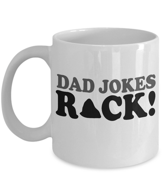 Dear Dad Coffee Mug, Dad Jokes Rocks-White Porcelain Coffee Mug 11 oz For Father, Son, Daughter, Fathers Day